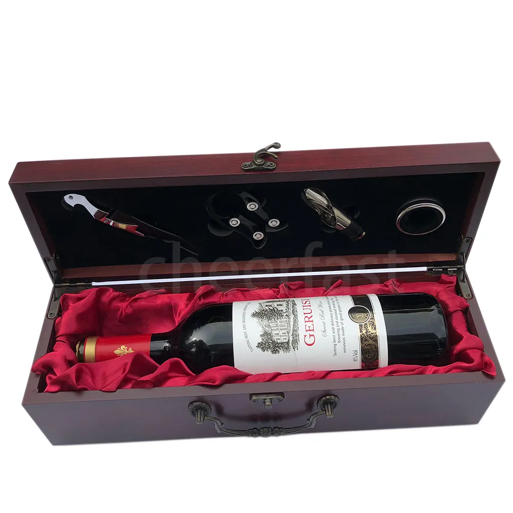 Christmas Gift Red MDF Wooden Single Bottle Cork Wine Box