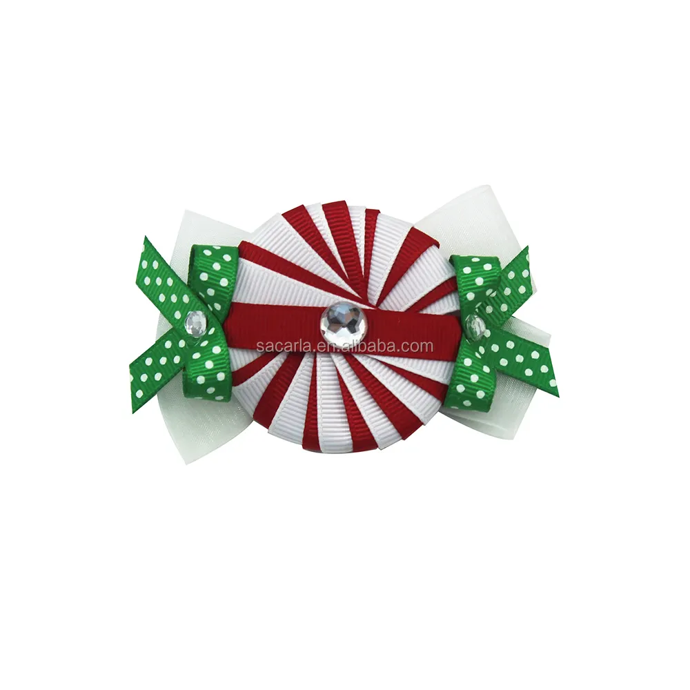 Baby candy hair clip Christmas Chiffon ribbonr ehinstone polka dot bows