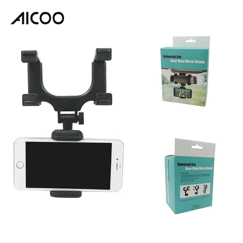 Hot Selling Universal Car Rearview Mirror Adjustable Mobile Phone Mount Holder Bracket Car Phone Stand With Retail Package