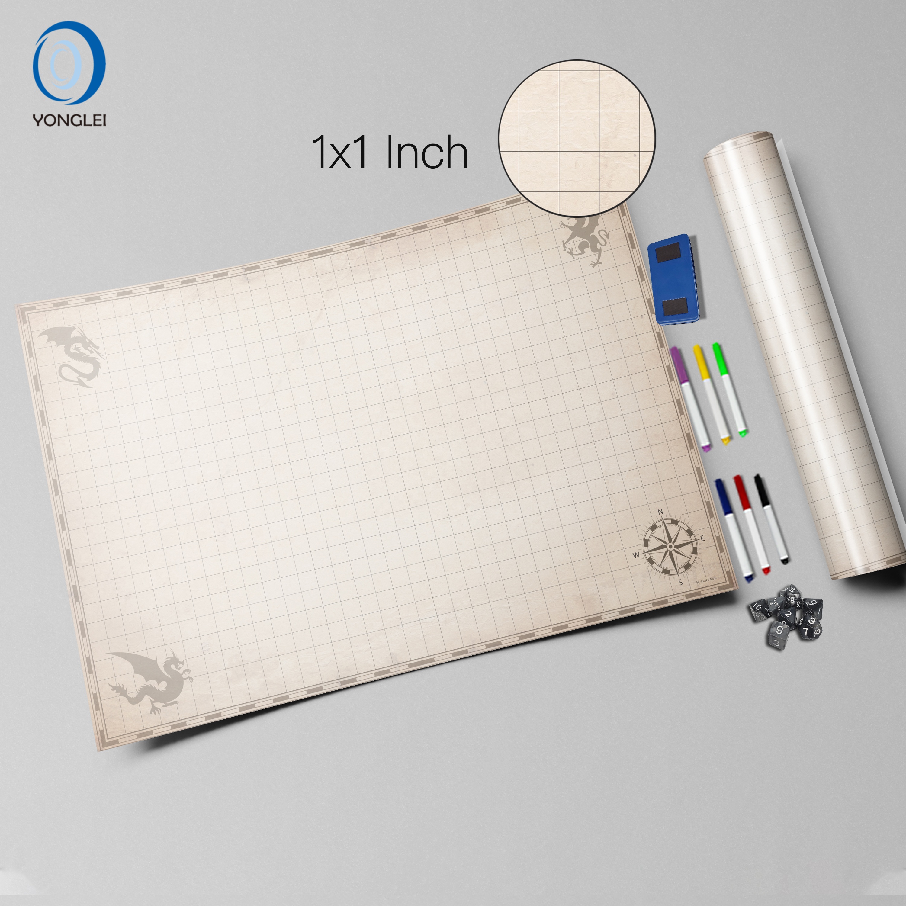 1.2-2A2 Dry erase playing map d&d battle map dungeons and dragons grid map