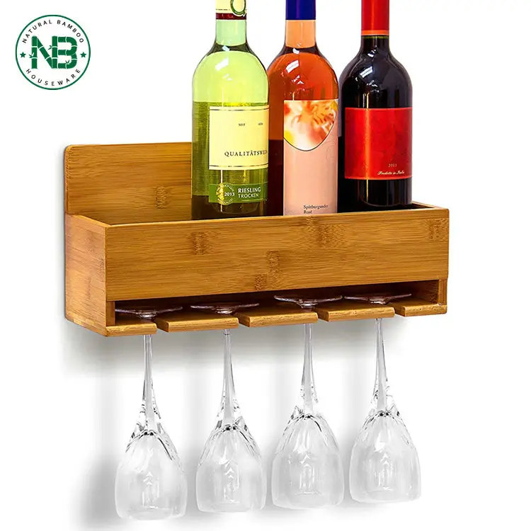 Biodegradable wooden wine glass holder wine bottle rack bamboo wall wine rack