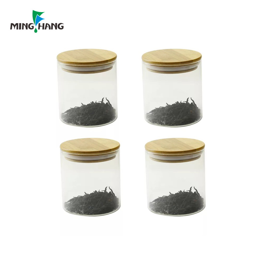500ML Borosilicate Glass Airtight Canister, Glass Storage candy Jar with Bamboo Lid