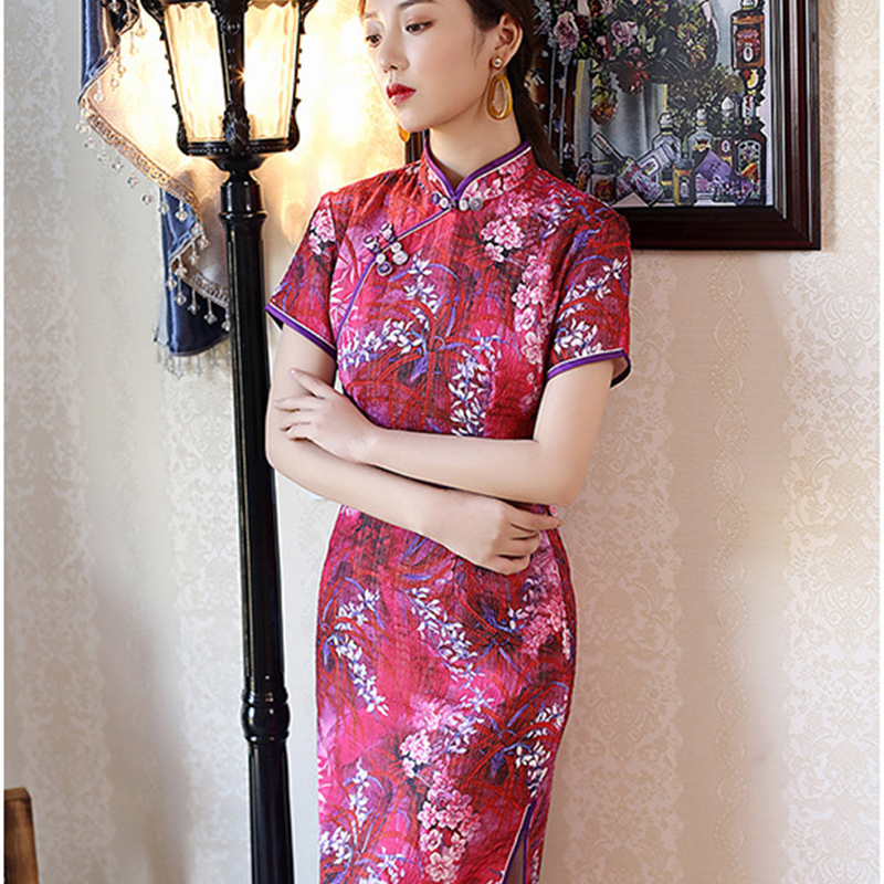 Новый продукт cheongsam оптовая красный Винтаж печати шифон Традиционный китайский стиль qipao
