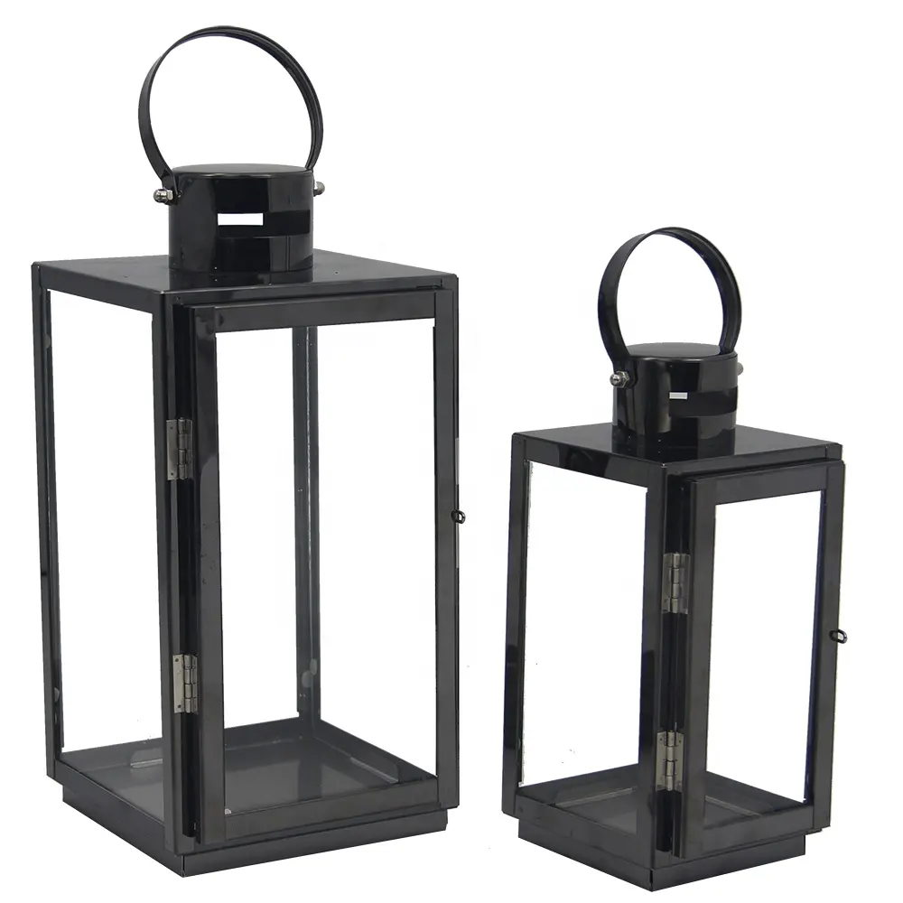 Home Decorative Metal Black Vintage Square Stainless Steel Lantern