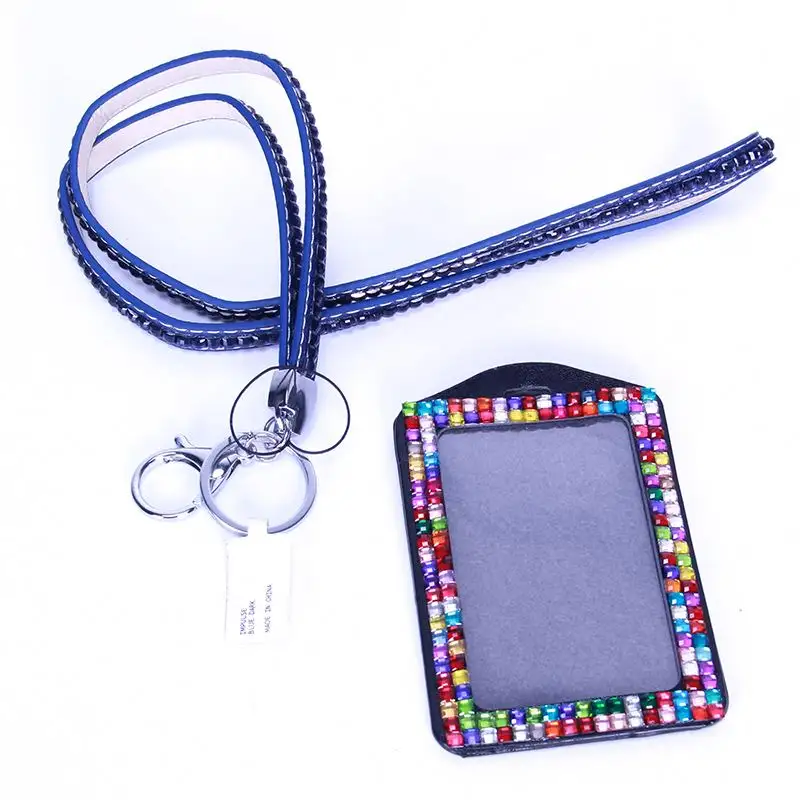 Girl Badge Holder Rhinestone Lanyard Bling Crystal Necklace Badge Card Holder for Business Id key cell Phone