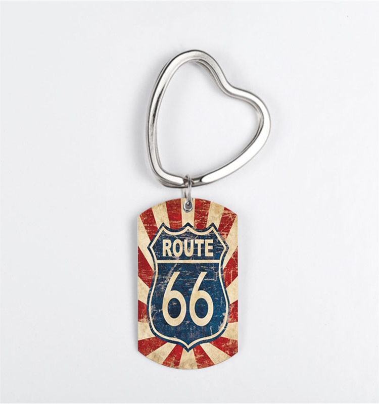 Мода пользовательские нержавеющая сталь Key Holder Route 66 Ключи сердце брелок для мужчин