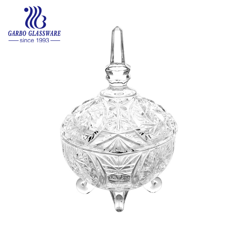 Golden Electroplated Engraving Glass round fancy candy pot glass sugar bowl