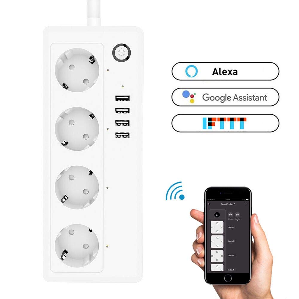 Умный сетевой фильтр с поддержкой Wi-Fi, 4 USB-порта и 3 розетками