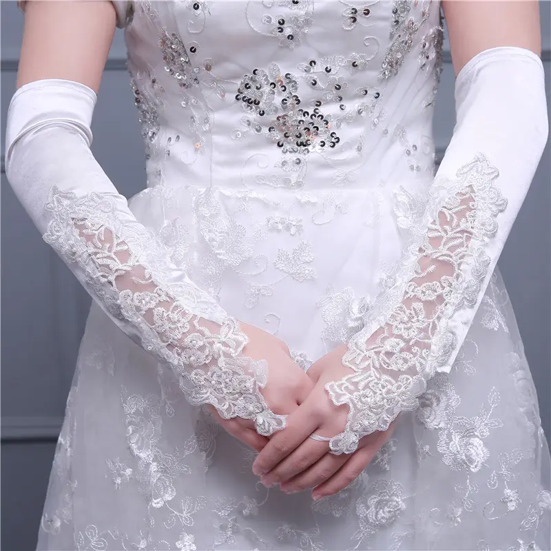 Morili Hot sale top quality cheap long fingerless lace gloves for bridal and wedding Glove MGB6