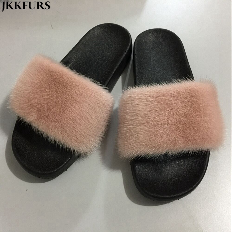 2019 New Mink Fur Slippers High Quality Women Sandals Luxury Fluff Customized Plush Ladies Slides