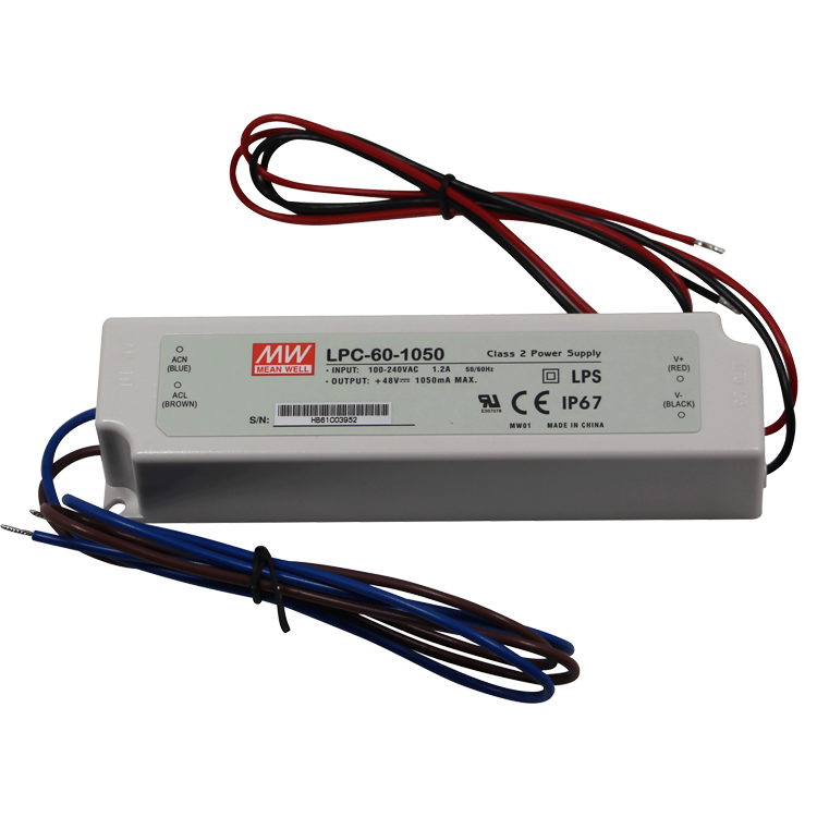 Meanwell IP67 LPC-60-1050 водонепроницаемый постоянный ток Тонкий 60 Вт Светодиодный драйвер 1050mA