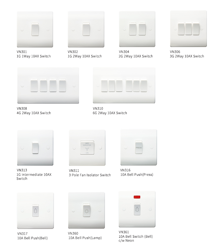 bs standard 10a 1 gang 2 way uk light wall switch (MK switch)