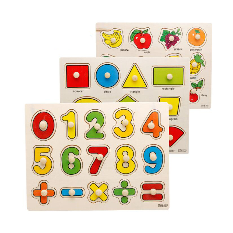Kid Early educational toys econ-friendly EU standard good quality solid colorful OEM custom wood grab puzzle