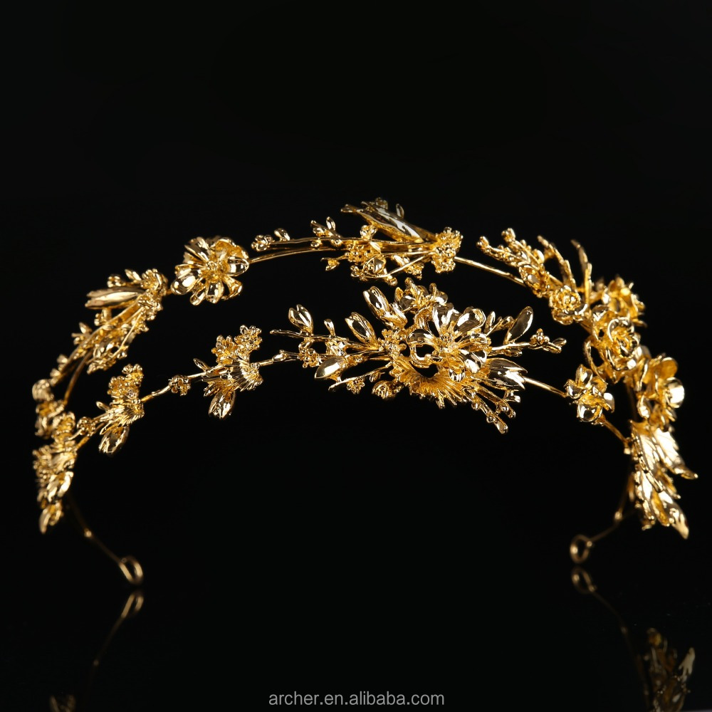 New Fashion Bride golden Flower Headband Festival Wedding Floral Garland HA-337