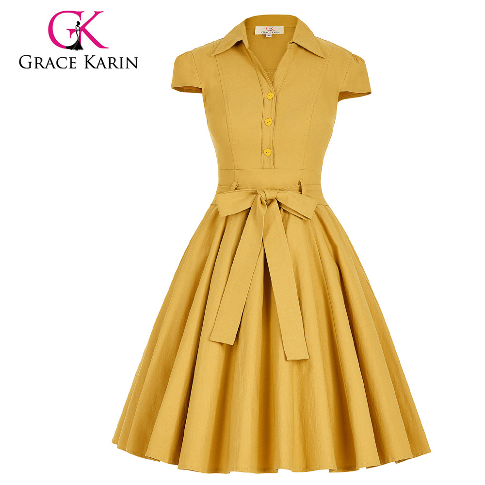 CL010408 Grace Karin Кепка рукав Ретро винтажный Стиль Воротник Высокая эластичность 1950s женское летнее винтажное платье