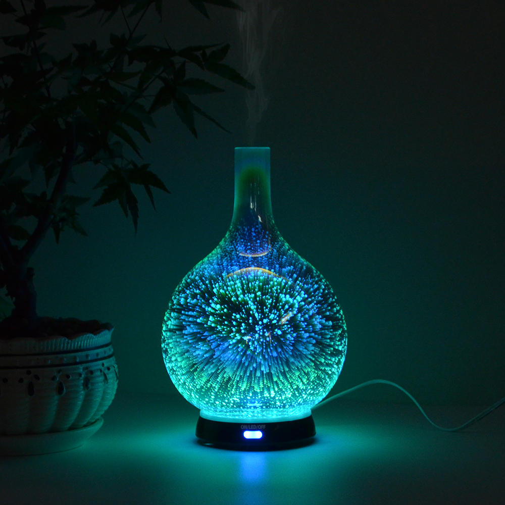 Night Light Essential Oil Diffuser Humidifier Home Fragrance Light Diffuser Fans 3D Glass Aroma Diffuser