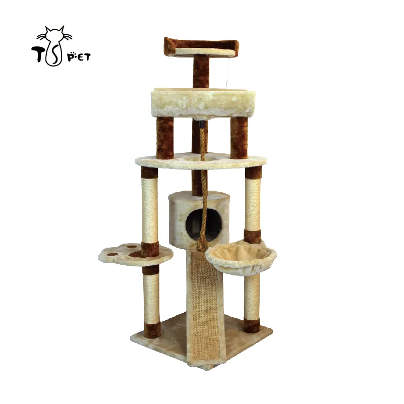 Luxury House Furniture BSCI Beige Color Cat Scratcher Tree Post With Rope And Hole