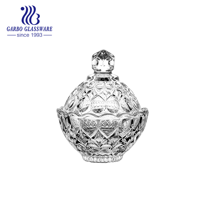 Hot sale elegant sanck nuts container sugar jar crystal glass candy pot with lid