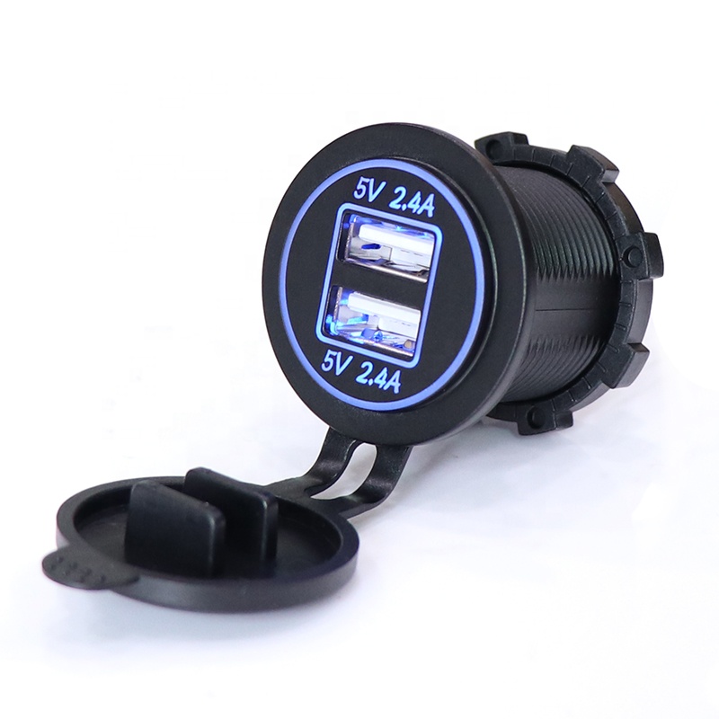 12V Dual USB Charger Socket 4.8A Amps Power For Car Motorcycle Marine Boat Bus