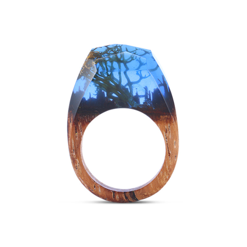 Модные деревянные кольца из смолы, детали из Черного Леса Fangorn, деревянное кольцо из смолы с пленкой на дерево