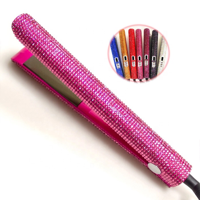Sengfi Hot Sale Fashion Private Label Custom MCH LCD Display Diamond Crystal Bling Ceramic Flat Iron Hair Straightener