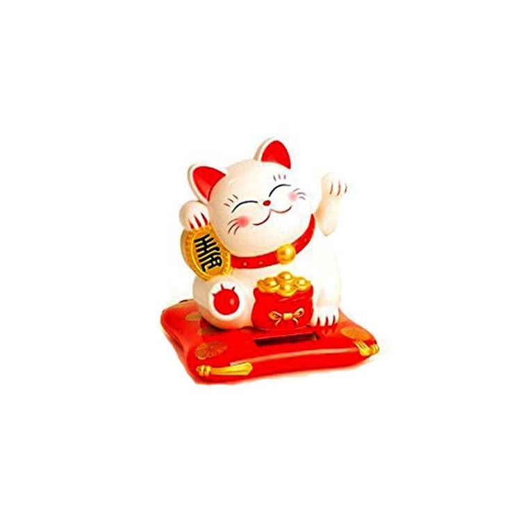 6 дюймов японский Lucky Fortune манэки-нэко \ Кот белый развевающиеся руки, используя на солнечных батареях
