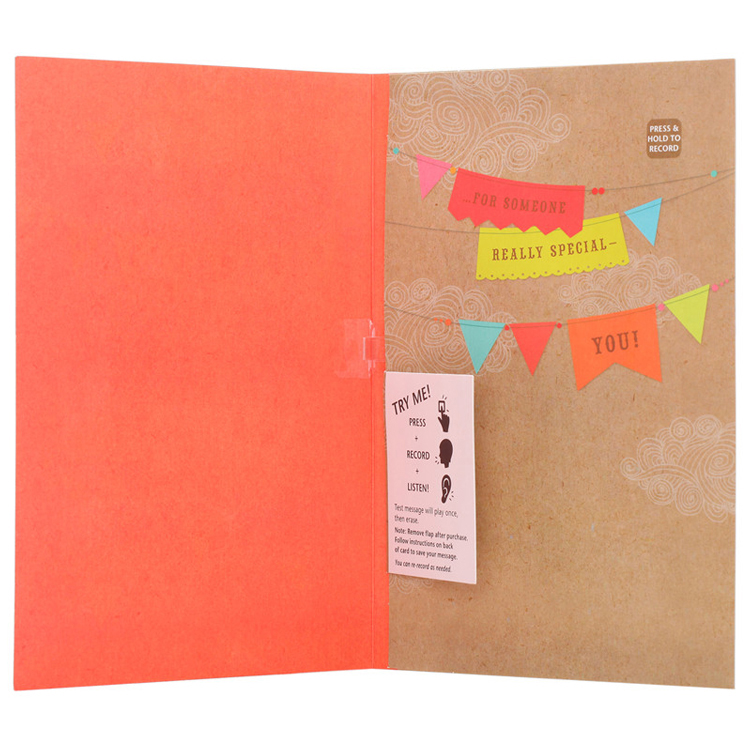 Hot selling recording artificial style happy birthday invitation recordable greeting card
