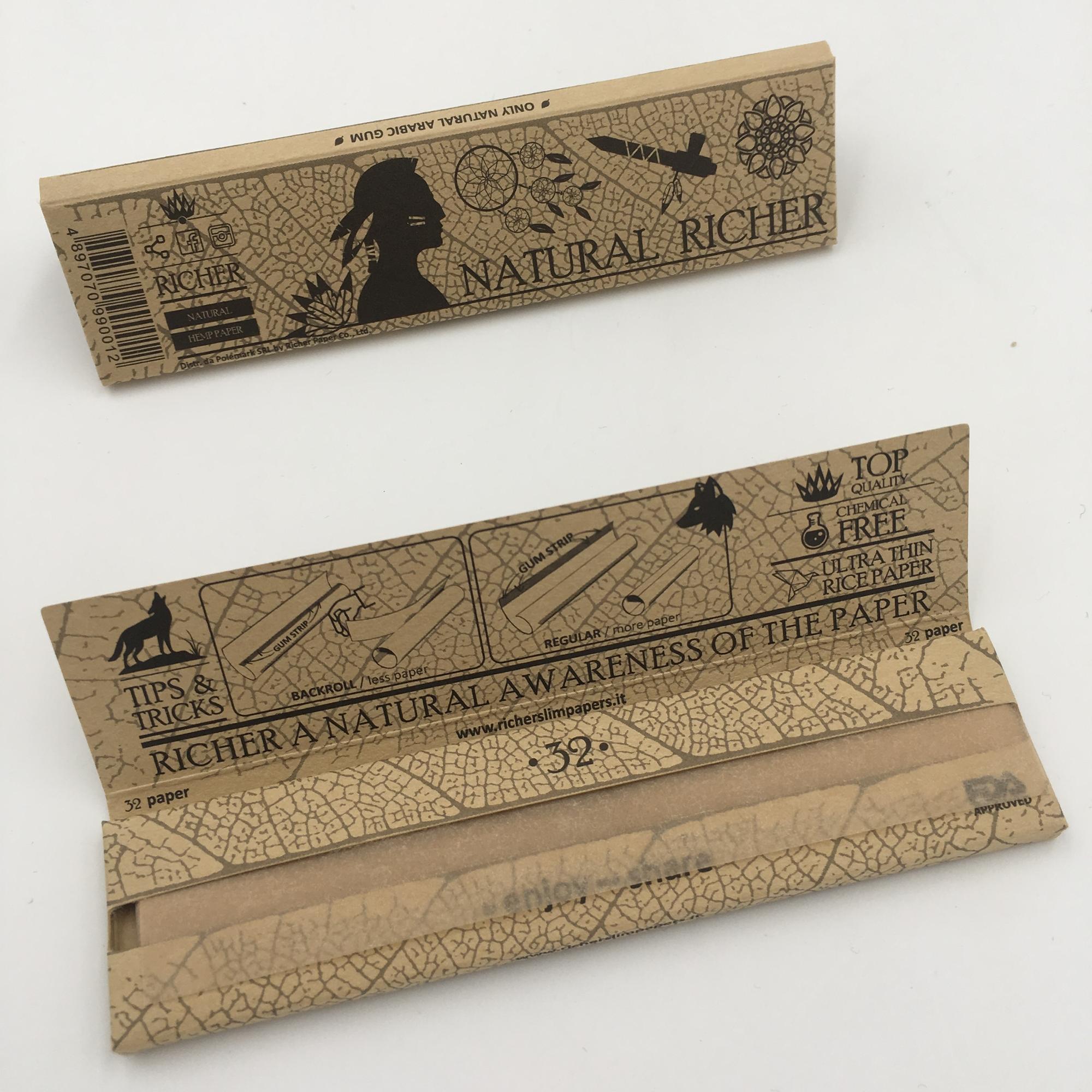Richer/OEM hemp king slim size(107mm*44mm) smoking rolling paper