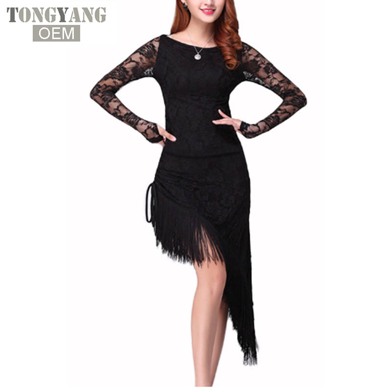TONGYANG Retail Latin Dance Dress Tassel Elegant Sexy Women Tango Ballroom Salsa Stage Dance Costumes Lace Patchwork Dancerwear