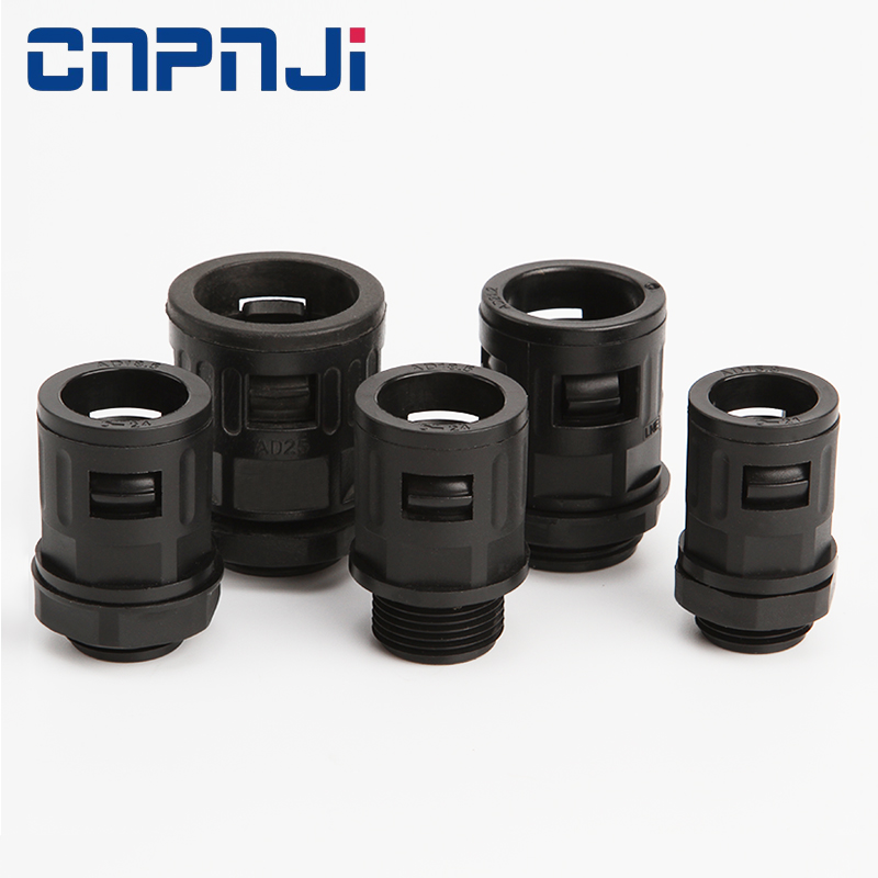 Nylon plastic flexible conduit adapter straight connector pipe fittings M36 quick screw conduit fitting for pipe