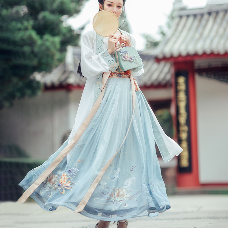 Новая голубая юбка Xue Muling (юбка по талии)