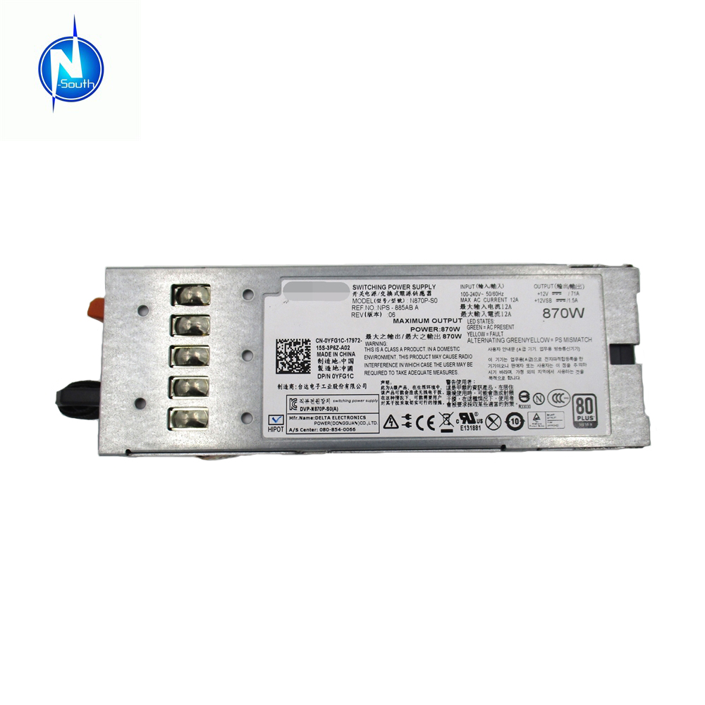 870 Вт коммутационный блок питания для сервера Dell R710 T610 N870P-S0 0YFG1C