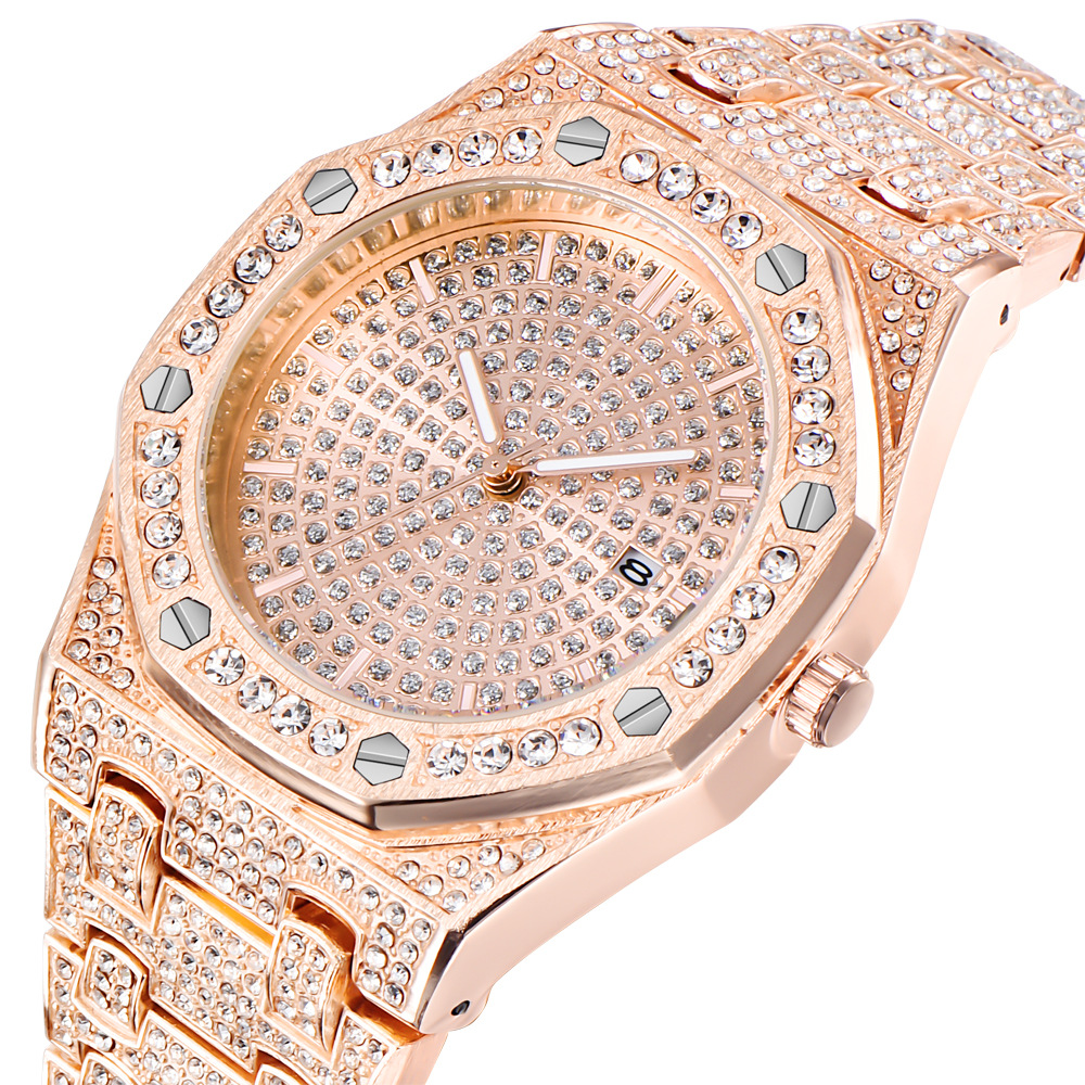 Мужские часы Мода Iced out из нержавеющей стали Кварцевые алмазные часы