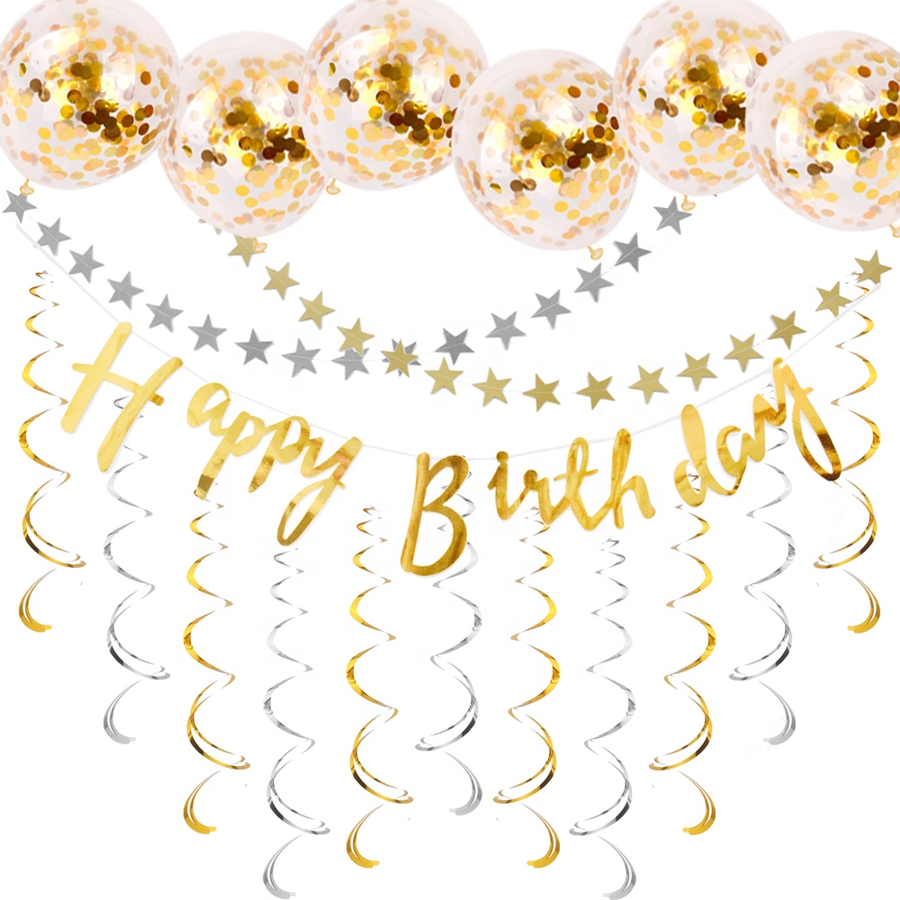 Birthday theme birthday decoration kit, new design for Golde/Sliver birthday party supplies, the banner with ballooms purple