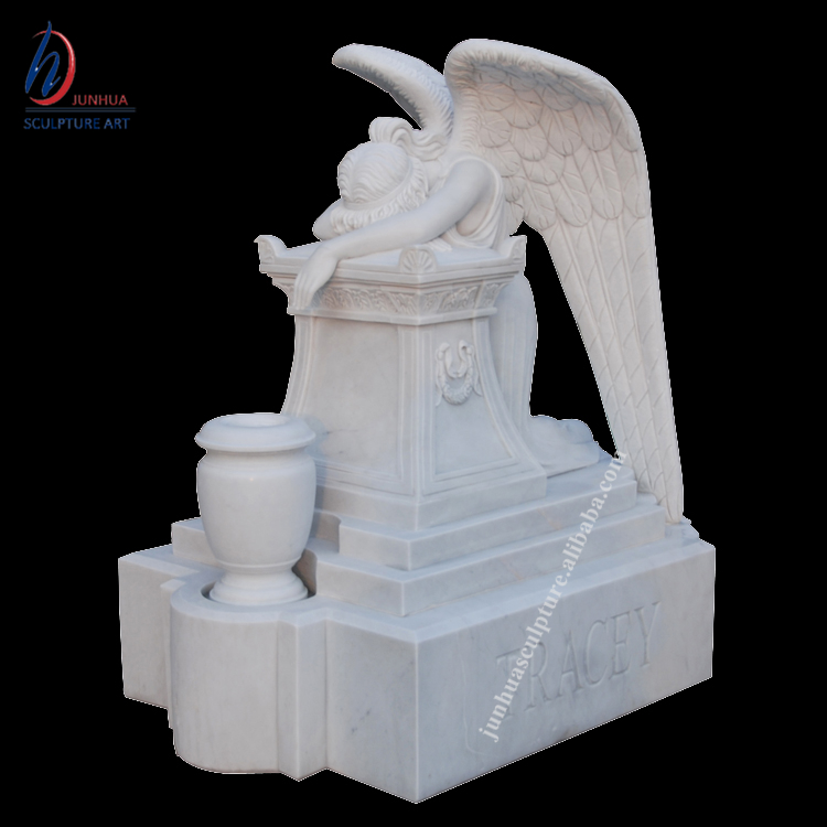 Ручной резной кладбище белый мрамор одиночный Ангел Headstone