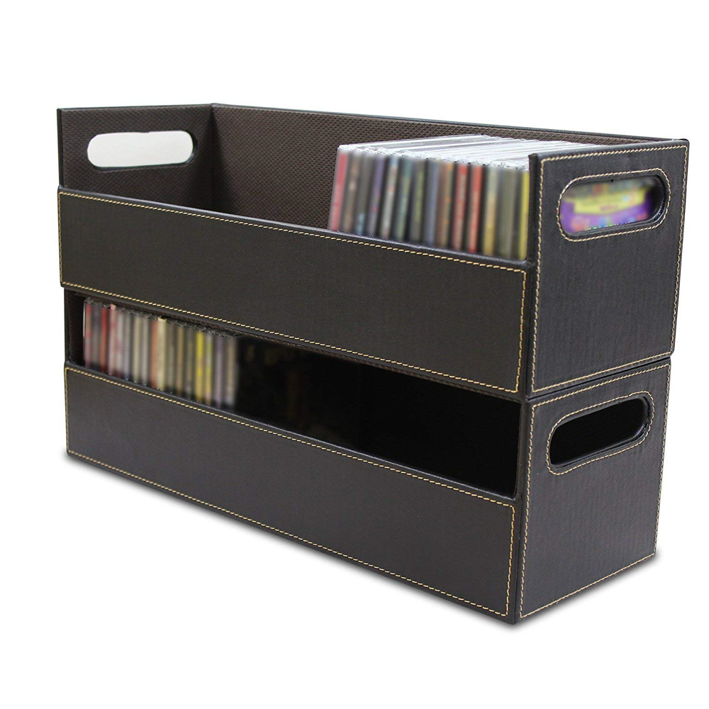 Оптовая продажа черный домашний CD лоток держатель, Кожа CD коробка для хранения