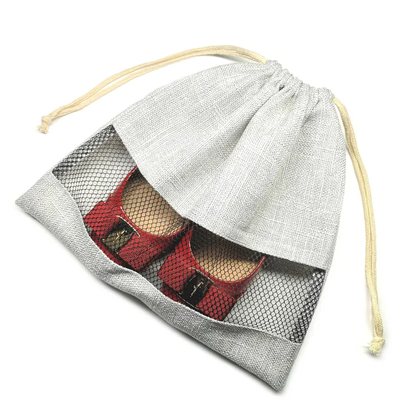 Custom Drawstring Visible Linen Shoe Bag Pouch