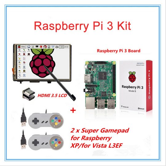 Raspberry Pi 3 Model B board Pi3 kit+ 3.5" LCD Touch Screen + 2 Raspberry PI USB Gamepads for XP Vista L3EF