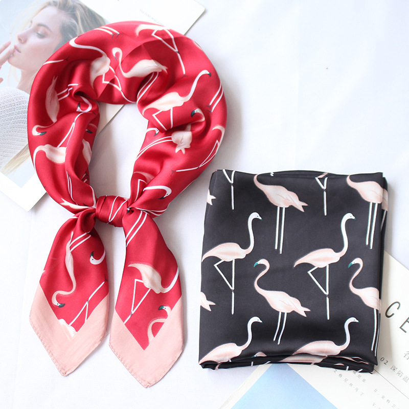 2021 Fashion Women Silk scarf 70*70cm Flamingo Print Small Square scarf 6 Colors Head scarf
