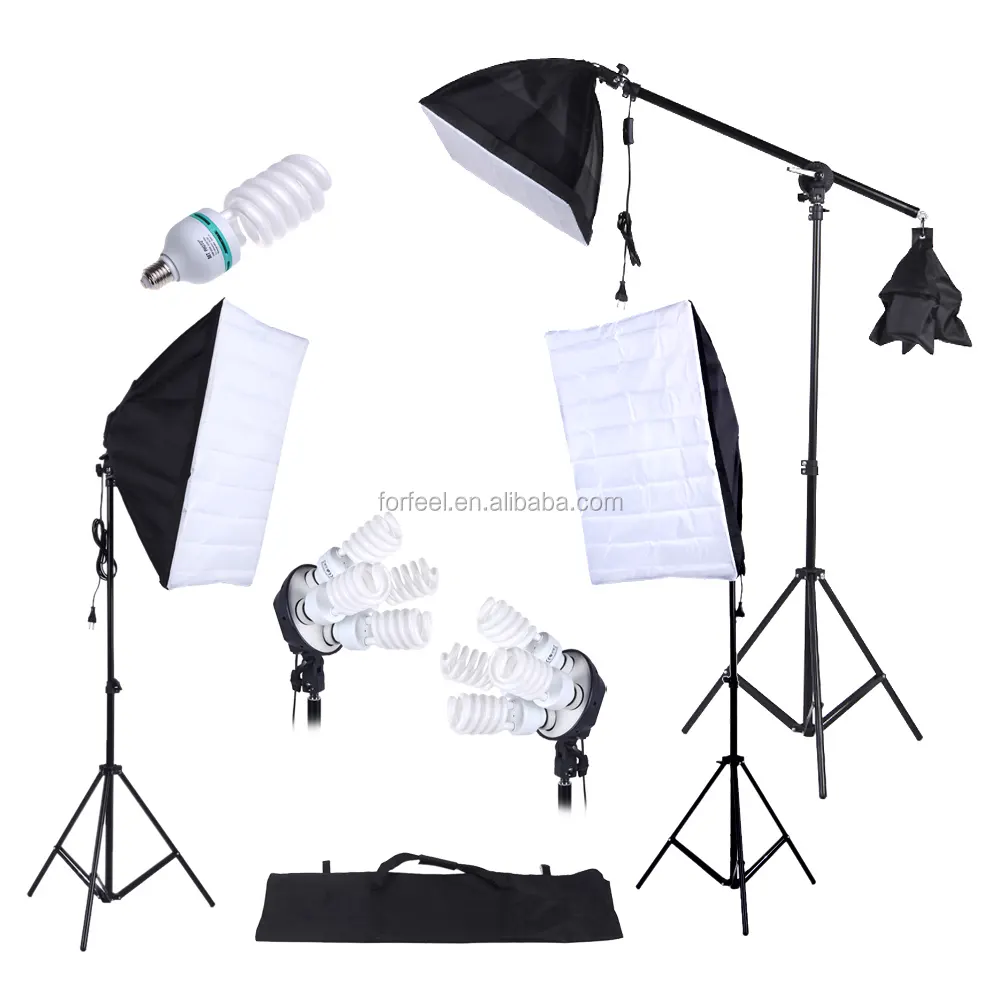 Photography Studio Light Kit 45W 135W Bulb Cantilever 3pcs Softbox Tripod Stand with Oxford Bag photographic equipment