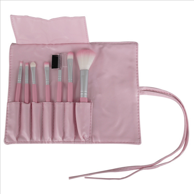 7 Pieces Girl's heart pink makeup brush with package and eyelash brow comb makeup brushes