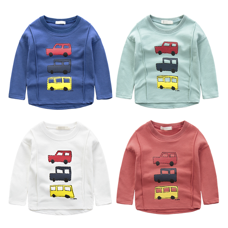Wholesale Casual Kids Boys Colourful Cute Long Printed Round Neck Cotton T-shirt