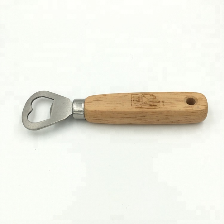 Stainless steel bottle opener with wooden handle