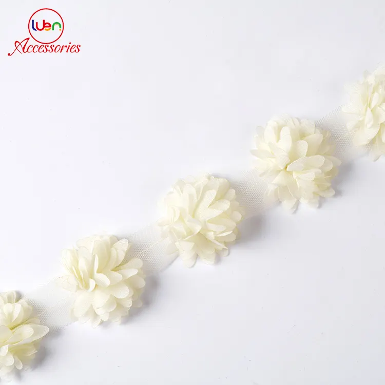 Wholesale New Design Chiffon Flower Embroidery Lace for Apparel