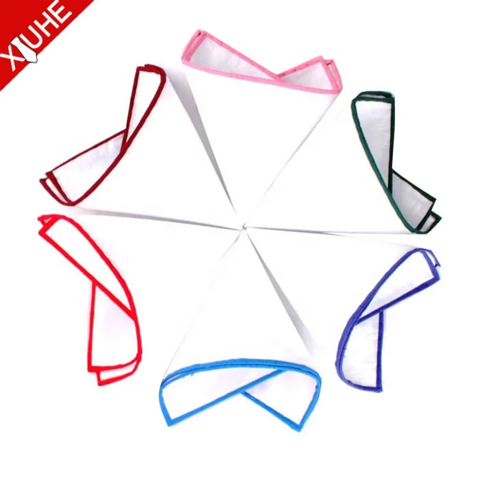 Soild Custom Print Pocket Square White 100% Cotton Custom Handkerchief for Mens Suit