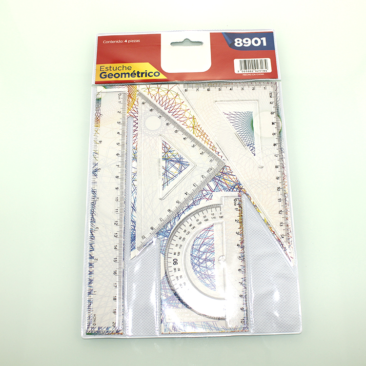 20cm 4pcs geometry ruler set math set plastic ruler sets (Protractor Triangle 45 and 60 Half-circle)