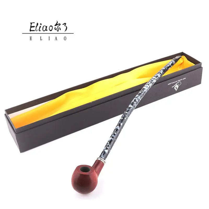 Yiwu Erliao Novel Design Solid wood Smoking Pipe New Style Long rod smoking Pipe