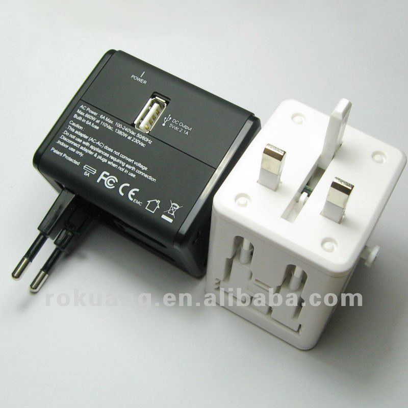 EEC-148U-2.1 World Travel Adapter with 2100mA USB Charger, Smart Travel Adapter with USB Charger 2,100mA, Travel Adapter plug