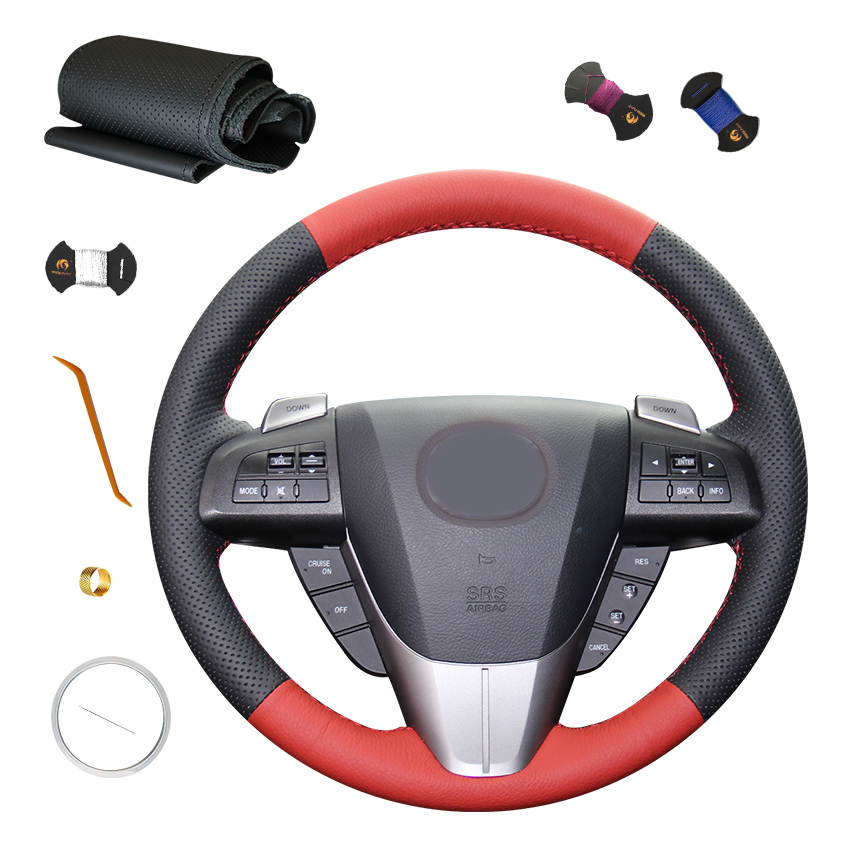 Ручное шитье красный черный кожаный чехол руль для Mazda 3 Axela 5 CX-7 CX7 2008 2009 2010 2011 2012 2013 2014 2015 2016