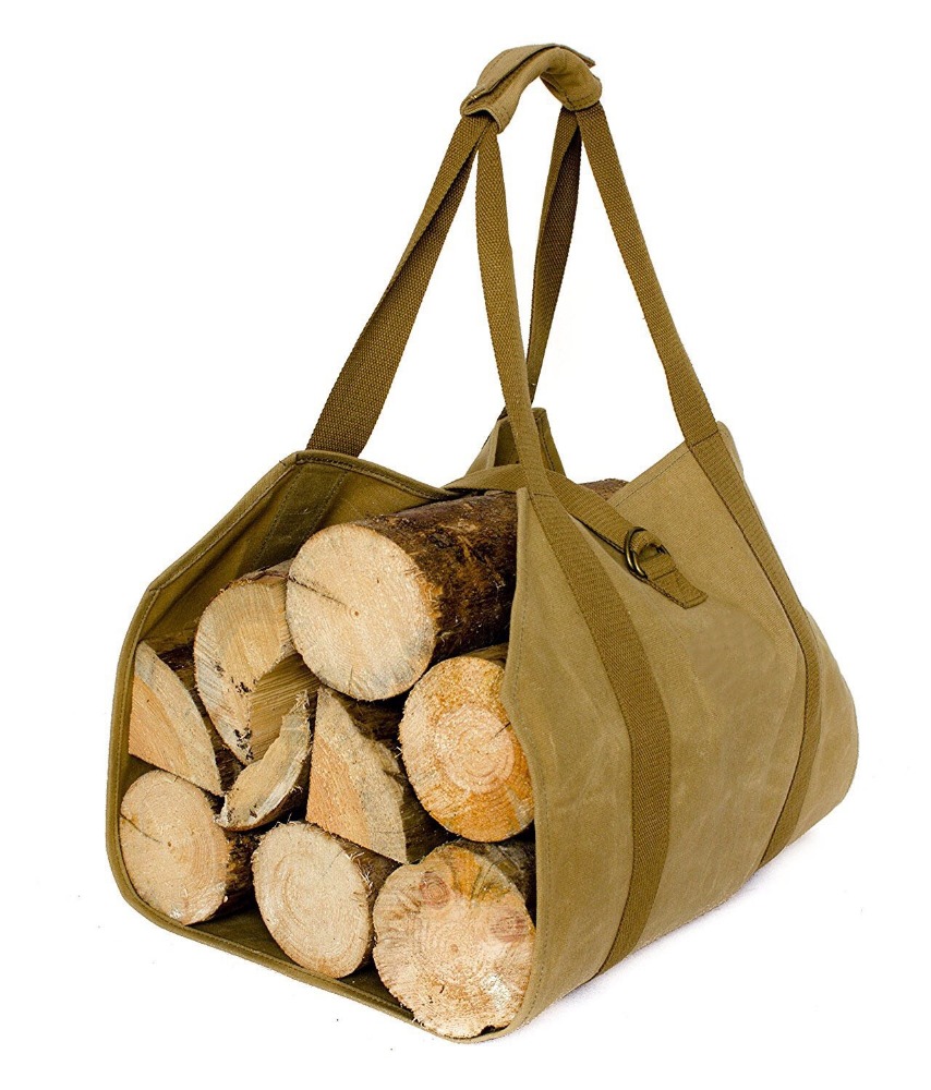 16oz waxed waterproof Canvas Log Carrier Tote Bag